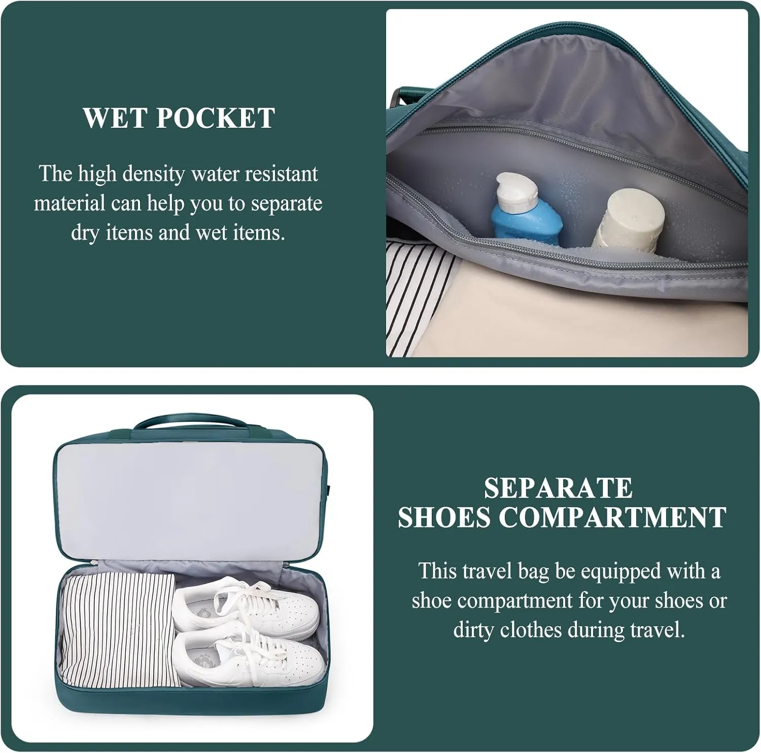 Weekender Bags for Women,Personal Item Travel Bag with Shoes Compartment,Overnight Travel Duffel Bag with Quilted Toiletry Bag,Peacock Blue