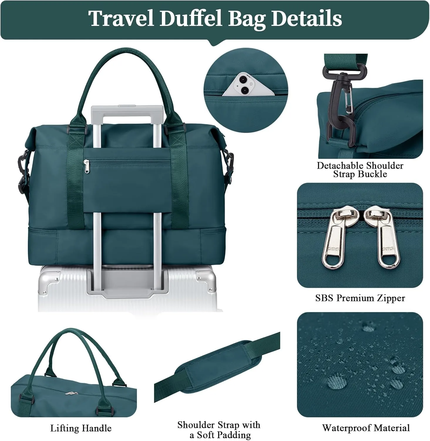 Weekender Bags for Women,Personal Item Travel Bag with Shoes Compartment,Overnight Travel Duffel Bag with Quilted Toiletry Bag,Peacock Blue