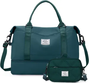 Weekender Bags for Women,Personal Item Travel Bag with Shoes Compartment,Overnight Travel Duffel Bag with Quilted Toiletry Bag,Peacock Blue