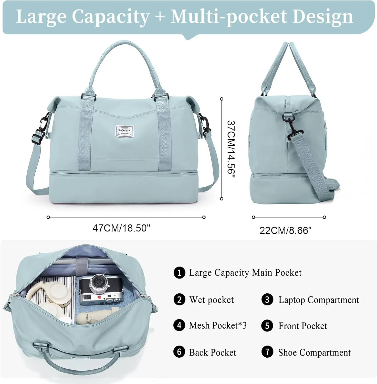 Weekender Bags for Women,Personal Item Travel Bag with Shoes Compartment,Overnight Travel Duffel Bag with Toiletry Bag