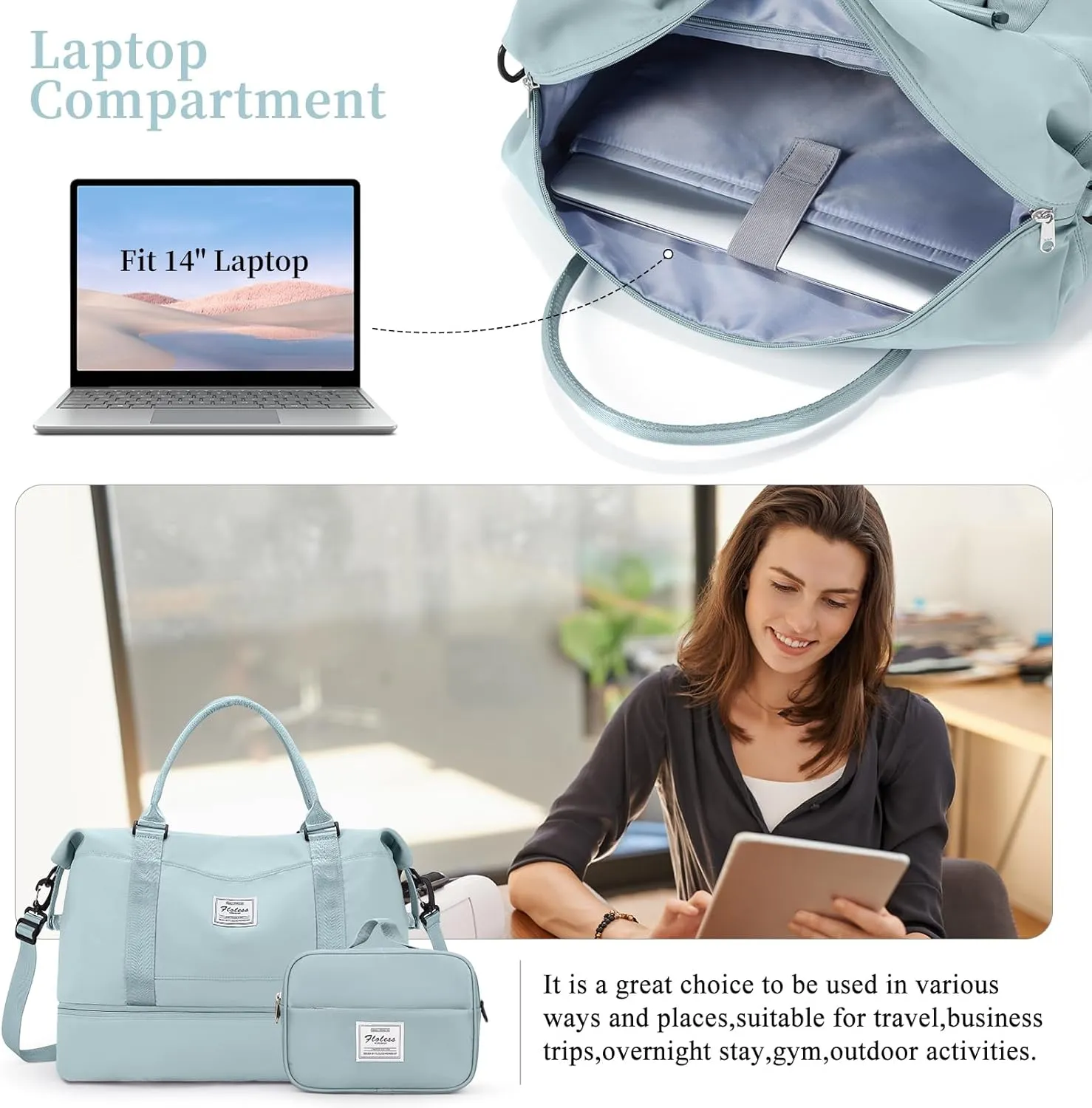 Weekender Bags for Women,Personal Item Travel Bag with Shoes Compartment,Overnight Travel Duffel Bag with Toiletry Bag