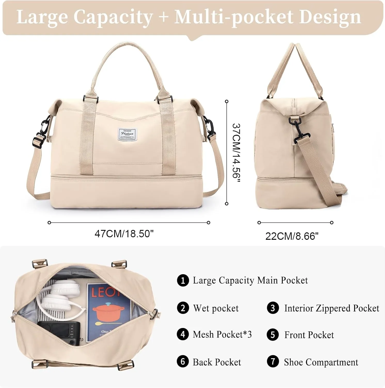 Weekender Bags for Women,Personal Item Travel Bag with Shoes Compartment,Overnight Travel Duffel Bag with Toiletry Bag