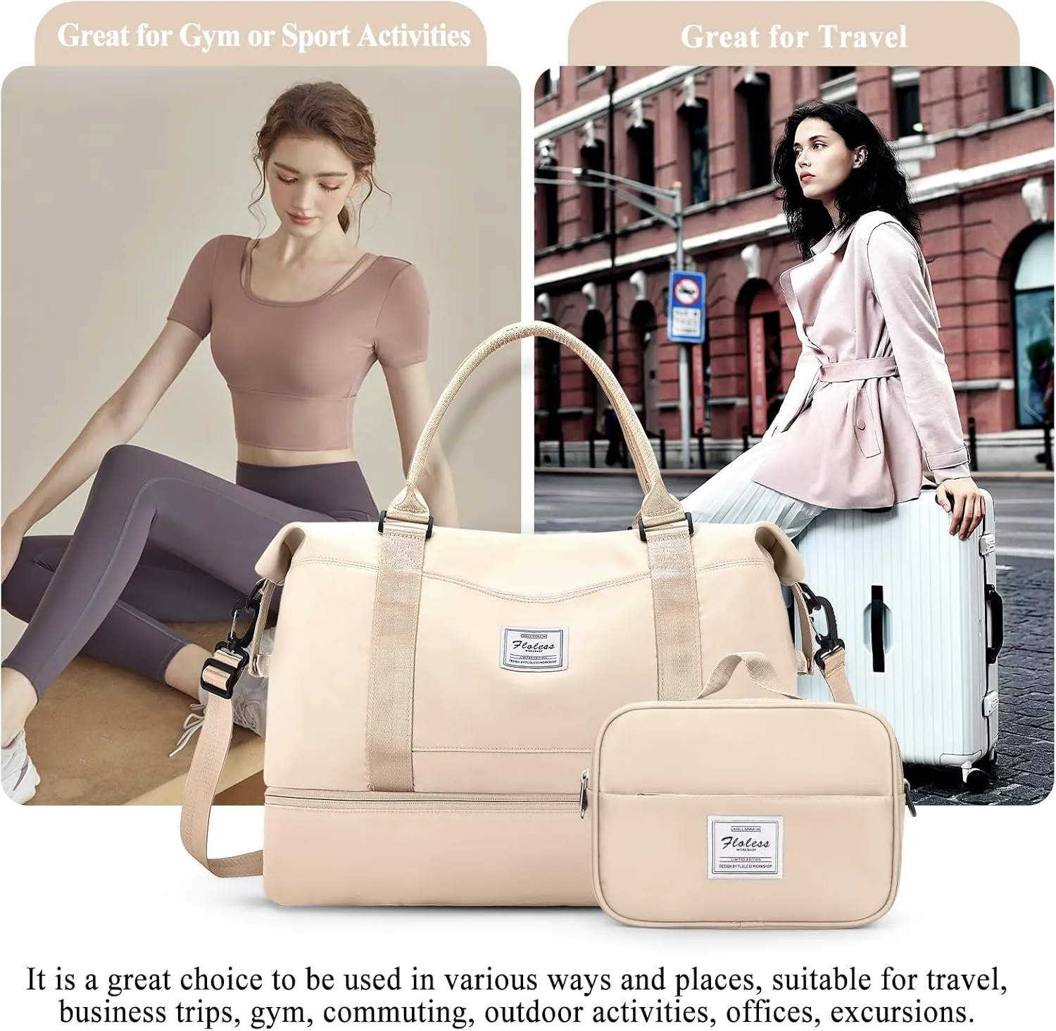 Weekender Bags for Women,Personal Item Travel Bag with Shoes Compartment,Overnight Travel Duffel Bag with Toiletry Bag