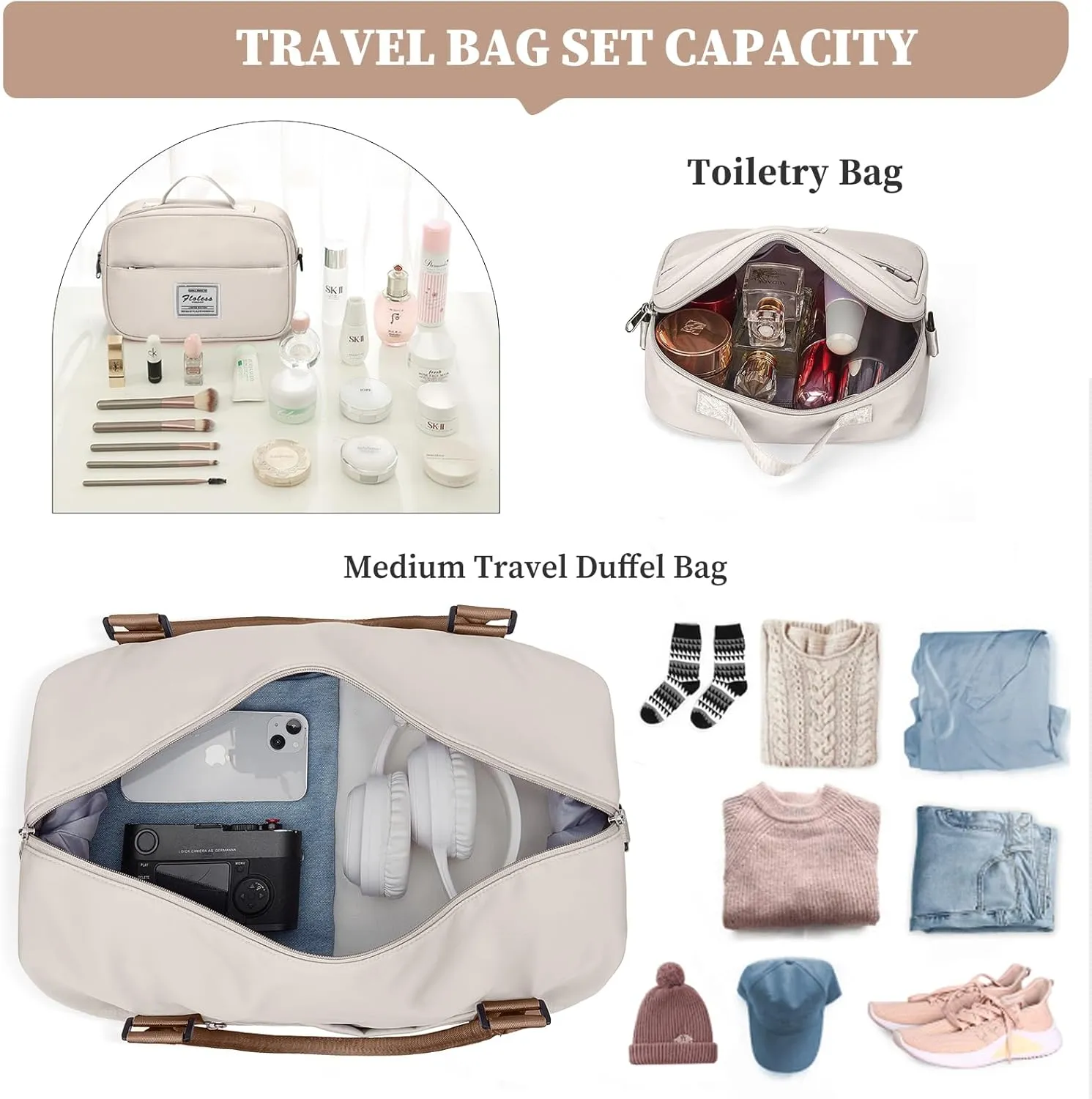 Weekender Bags for Women,Personal Item Travel Bag with Shoes Compartment,Overnight Travel Duffel Bag with Toiletry Bag,Medium