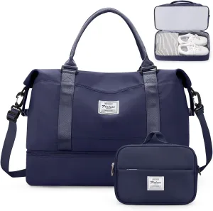 Weekender Bags for Women,Personal Item Travel Bag with Shoes Compartment,Overnight Travel Duffel Bag with Wet Pocket and Separate Toiletry Bag,Gym Bag