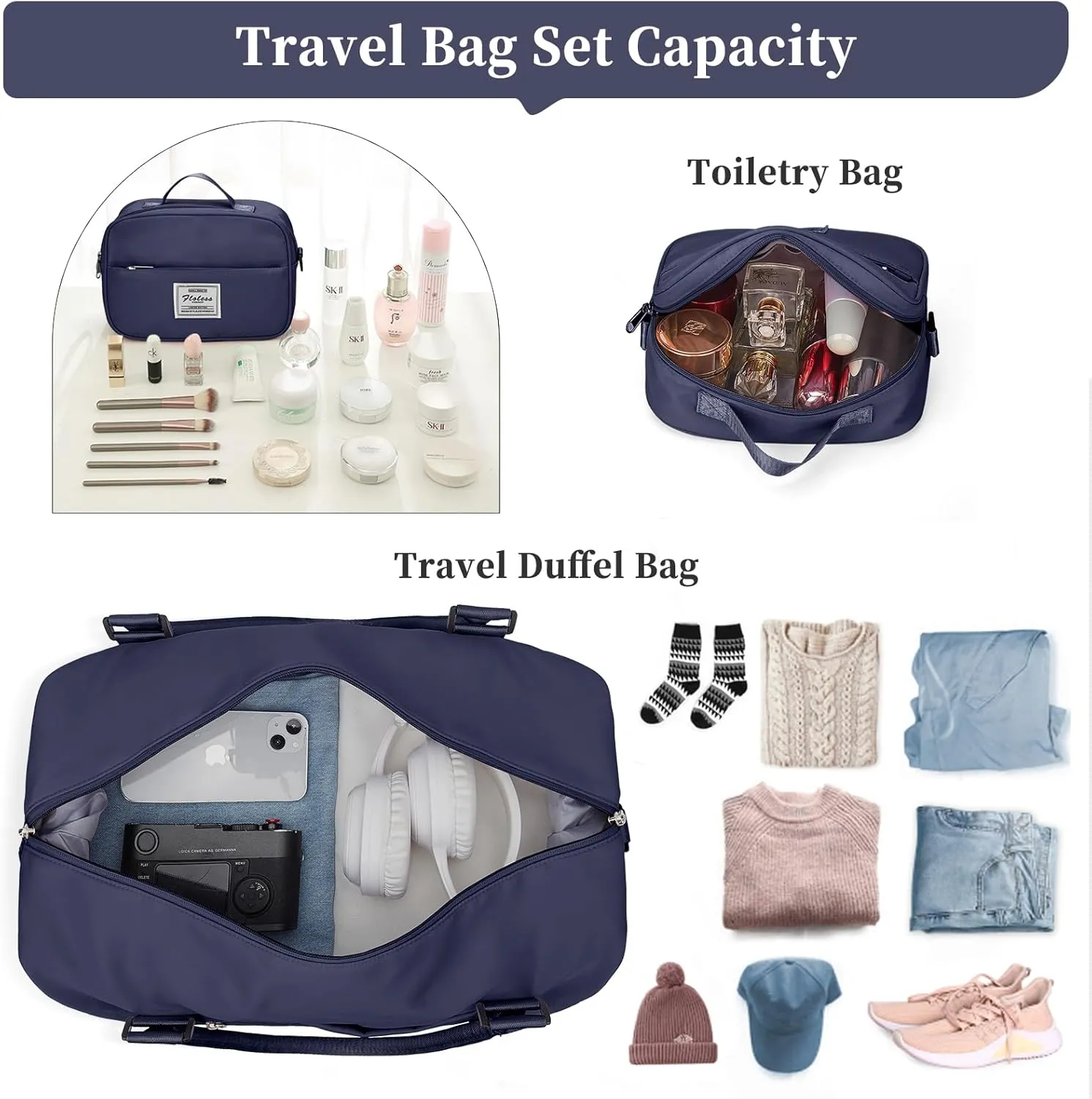 Weekender Bags for Women,Personal Item Travel Bag with Shoes Compartment,Overnight Travel Duffel Bag with Wet Pocket and Separate Toiletry Bag,Gym Bag