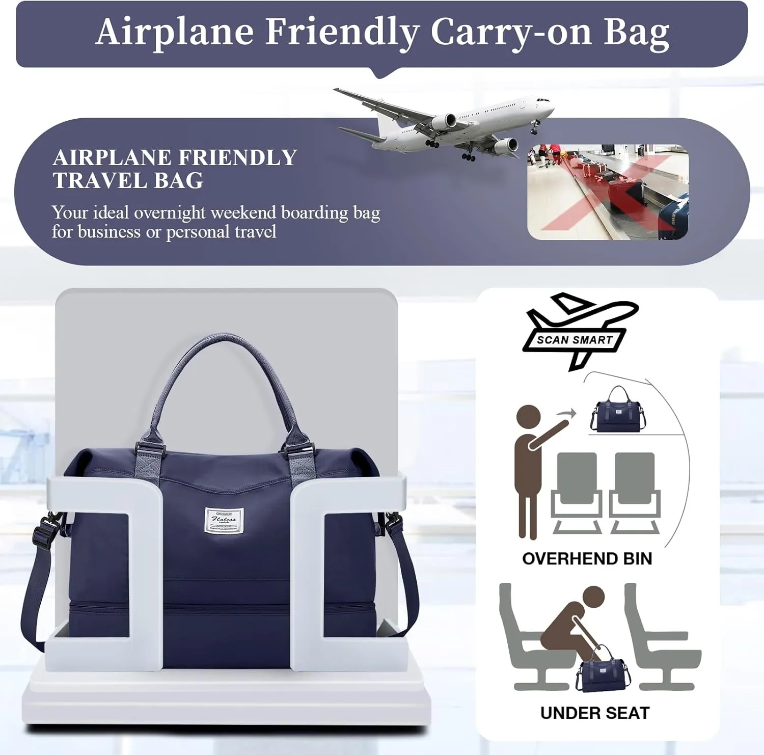 Weekender Bags for Women,Personal Item Travel Bag with Shoes Compartment,Overnight Travel Duffel Bag with Wet Pocket and Separate Toiletry Bag,Gym Bag