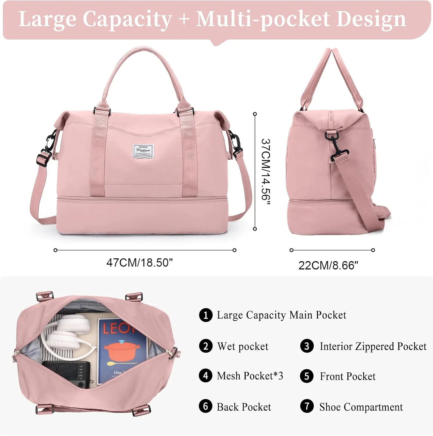 Weekender Bags for Women,Personal Item Travel Bag with Shoes Compartment,Overnight Travel Duffel Bag,Gym Bag,3 Pcs Set