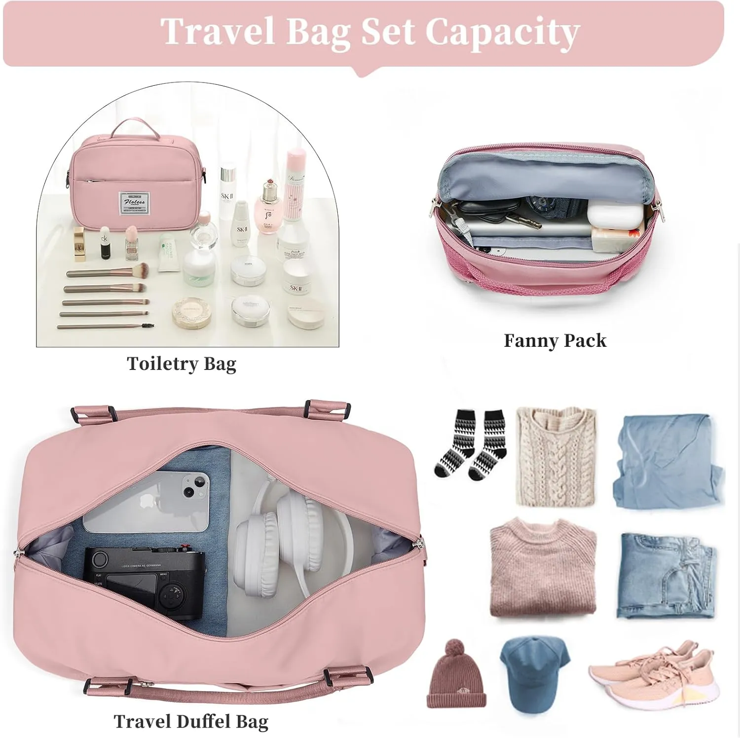 Weekender Bags for Women,Personal Item Travel Bag with Shoes Compartment,Overnight Travel Duffel Bag,Gym Bag,3 Pcs Set