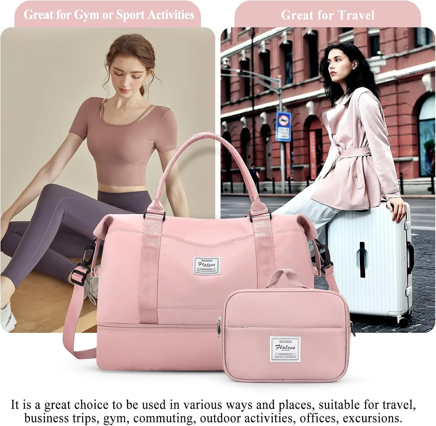 Weekender Bags for Women,Personal Item Travel Bag with Shoes Compartment,Overnight Travel Duffel Bag,Gym Bag,3 Pcs Set