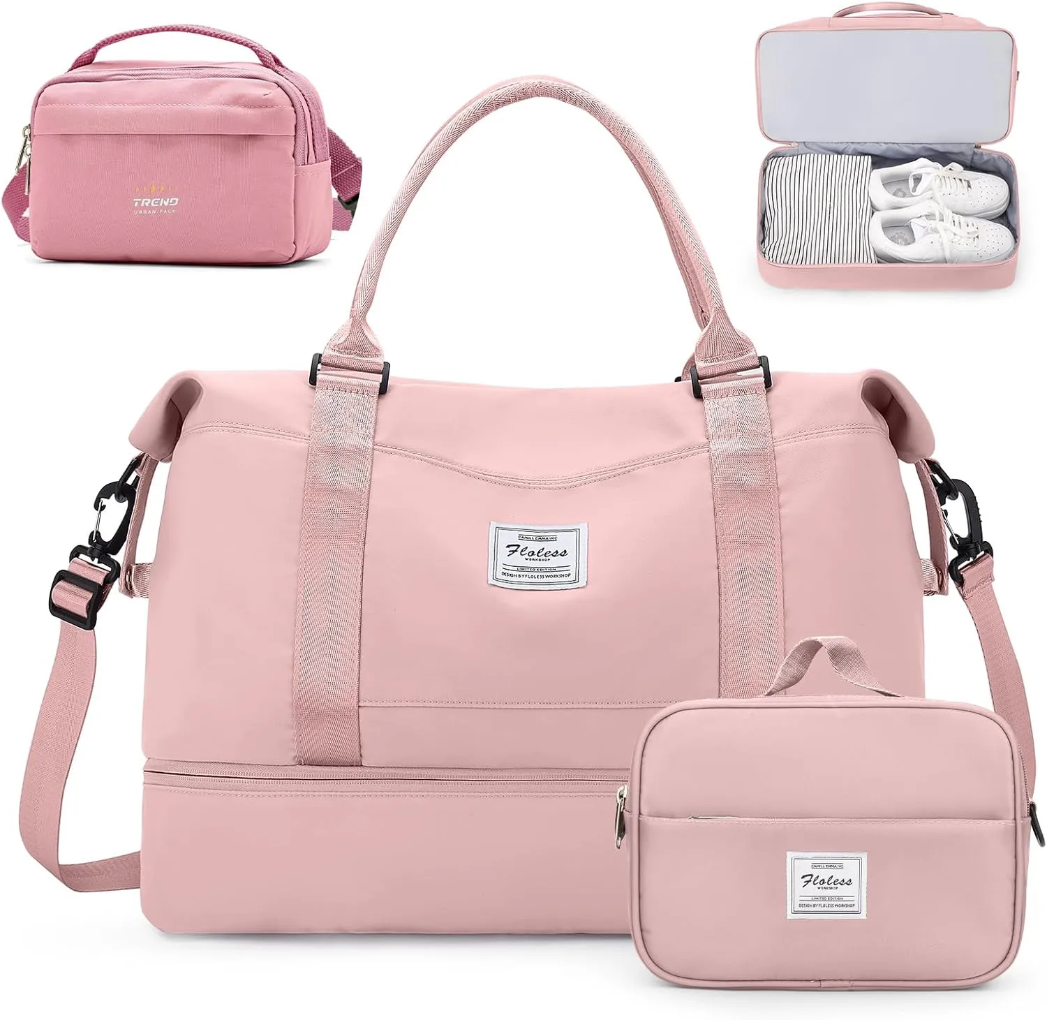 Weekender Bags for Women,Personal Item Travel Bag with Shoes Compartment,Overnight Travel Duffel Bag,Gym Bag,3 Pcs Set