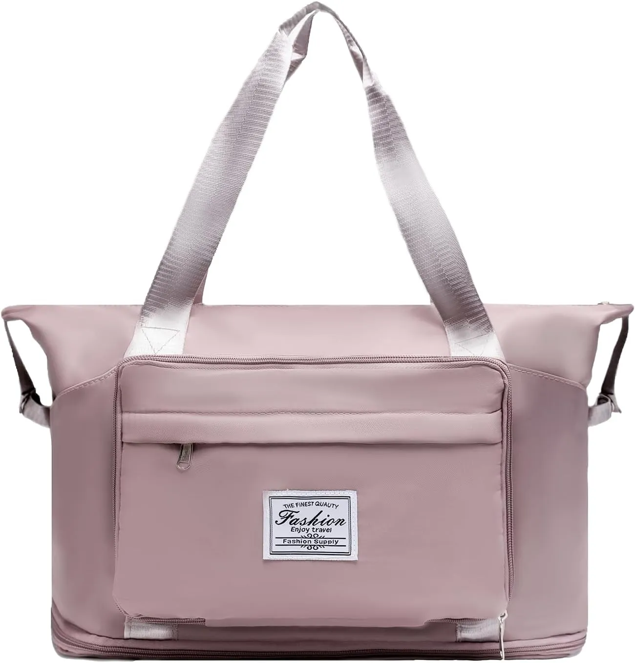 Weekender Duffel Bags for Women Men Oversized Travel Duffel Foldable Bag Carry On Tote with Trolley Sleeve Foldable Collapsible Overnight Weekender Bag Gray Pink