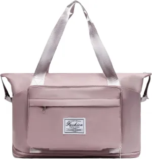 Weekender Duffel Bags for Women Men Oversized Travel Duffel Foldable Bag Carry On Tote with Trolley Sleeve Foldable Collapsible Overnight Weekender Bag Gray Pink