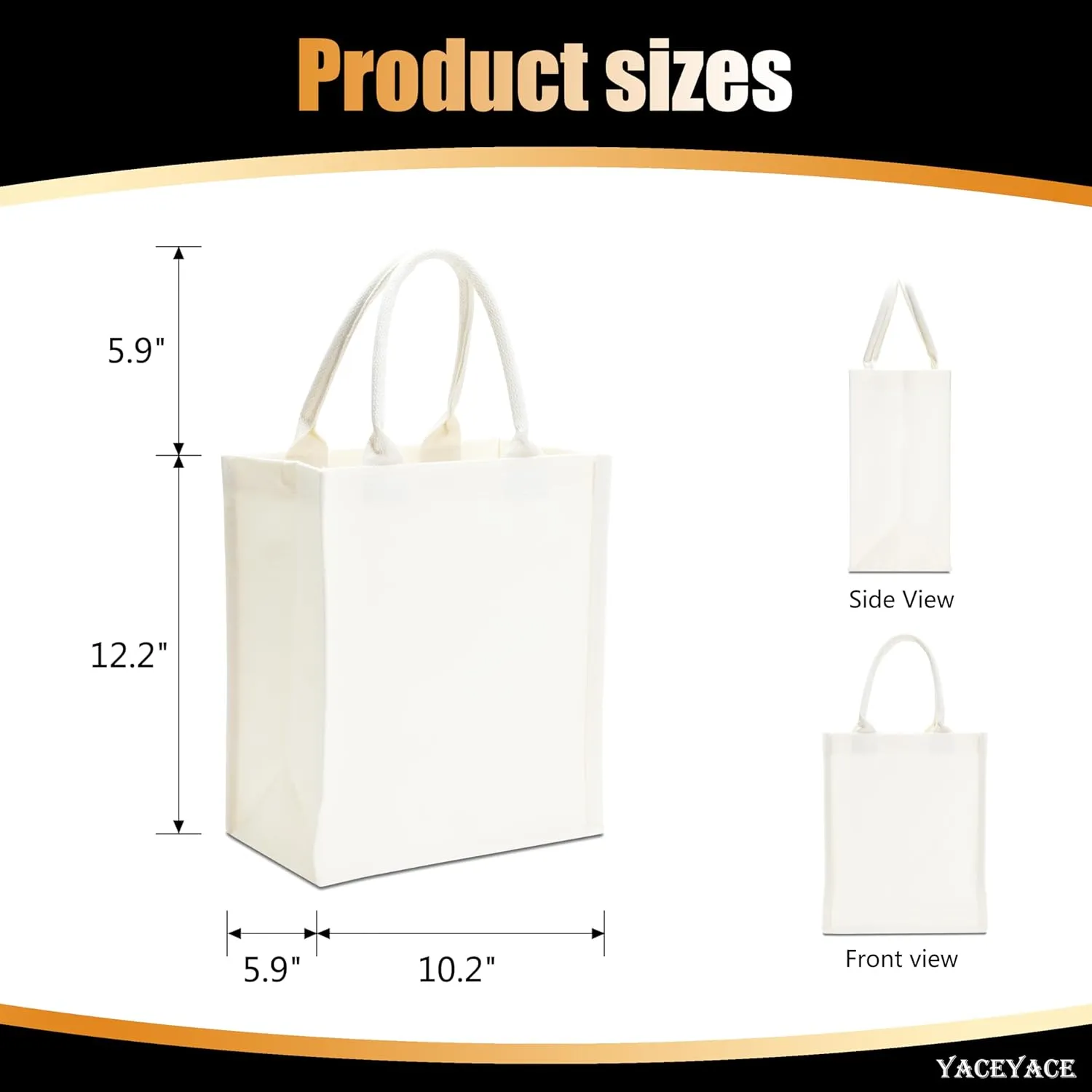 White Canvas Tote Bags - 12"x6"x10" Bulk Reusable Totes for Travel, Crafts, Work, Beach