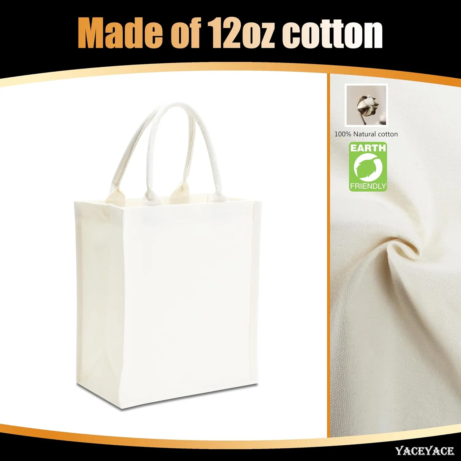 White Canvas Tote Bags - 12"x6"x10" Bulk Reusable Totes for Travel, Crafts, Work, Beach