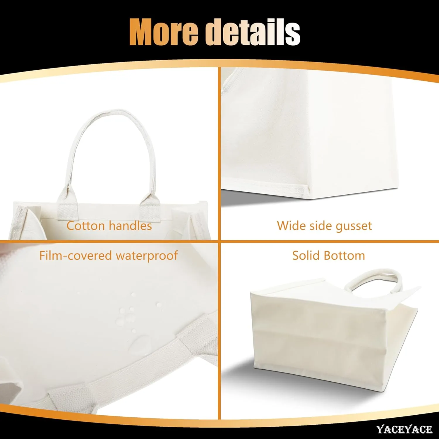 White Canvas Tote Bags - 12"x6"x10" Bulk Reusable Totes for Travel, Crafts, Work, Beach