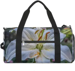 White Lily Blooming Flowers Gym Bag for Women Men Lightweight Duffel Bag Travel Tote Bag Sports Bag with Shoulder Strap