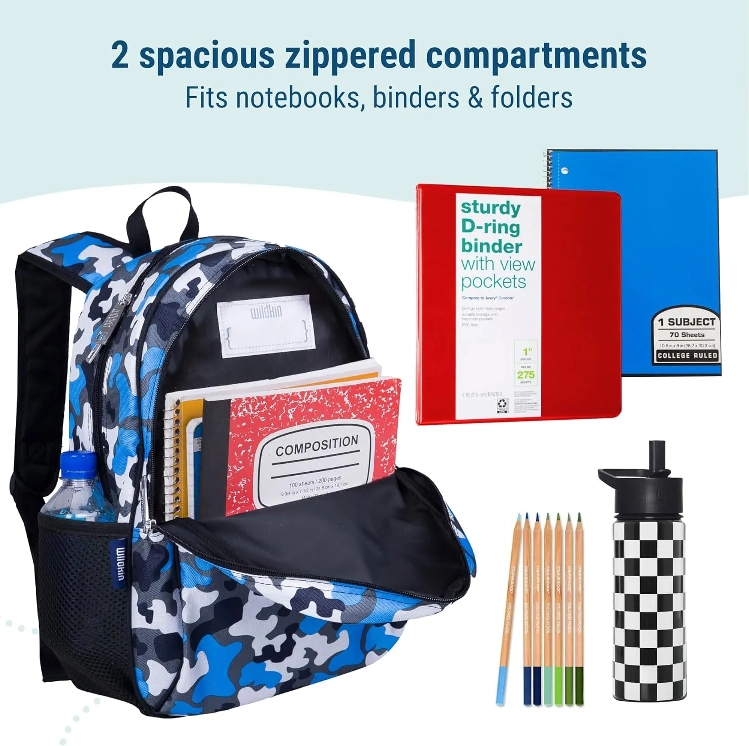 Wildkin 15-inch Kids Backpack – Durable, Padded, Adjustable for School & Travel - Blue Camo