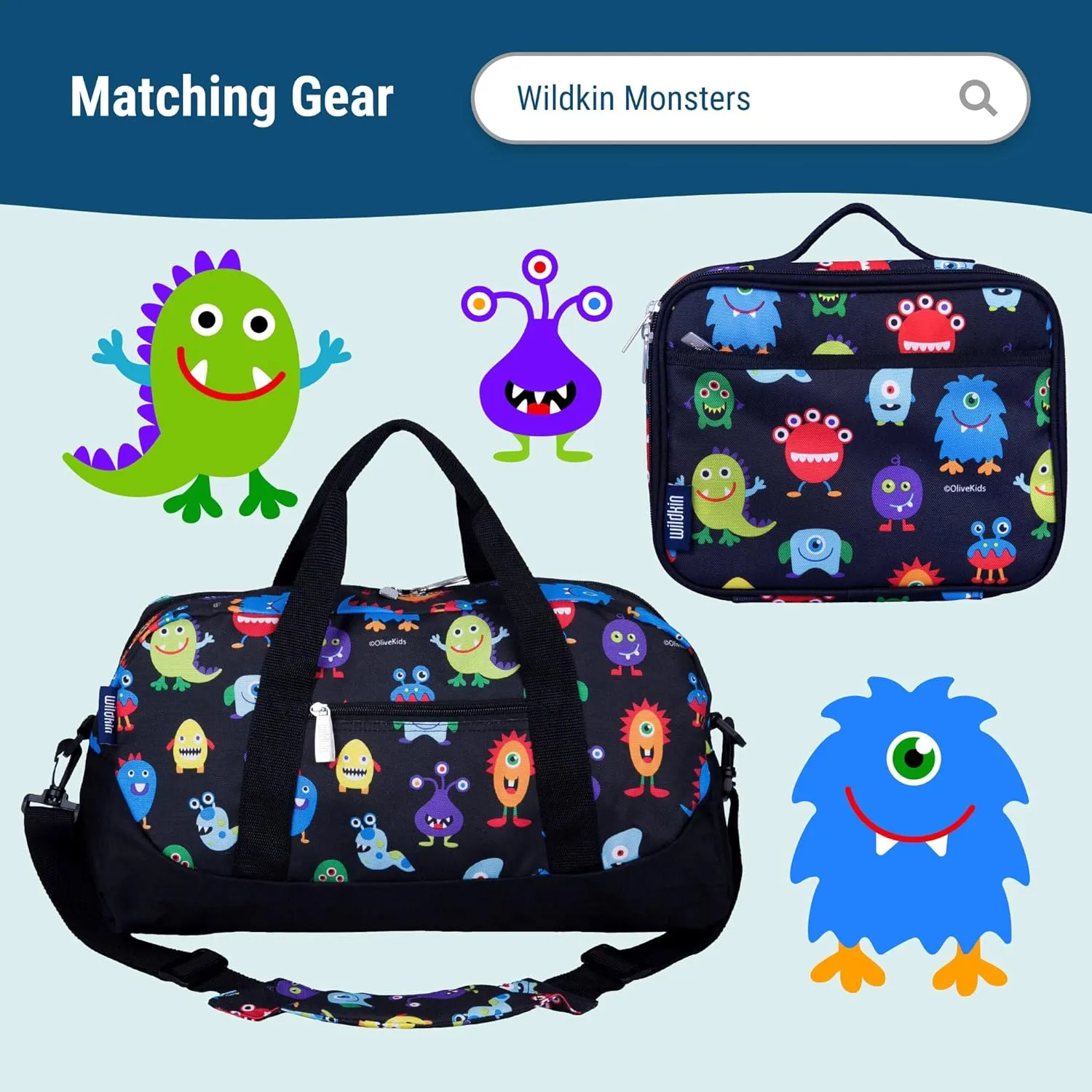 Wildkin 15-inch Kids Backpack – Durable, Padded, Adjustable for School & Travel - Monsters