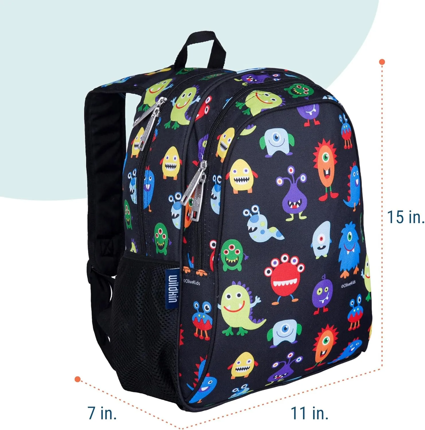 Wildkin 15-inch Kids Backpack – Durable, Padded, Adjustable for School & Travel - Monsters
