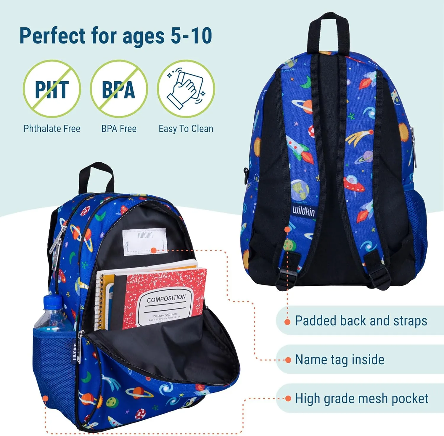 Wildkin 15-inch Kids Backpack – Durable, Padded, Adjustable for School & Travel - Out of this World