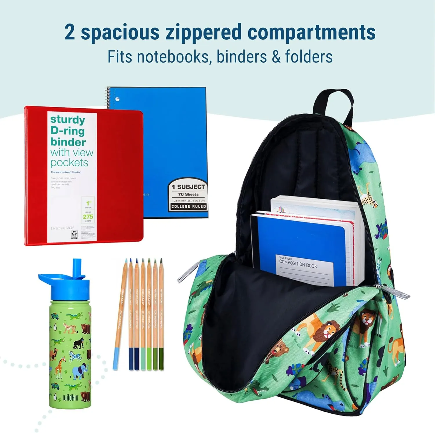 Wildkin 15-inch Kids Backpack – Durable, Padded, Adjustable for School & Travel - Wild Animals