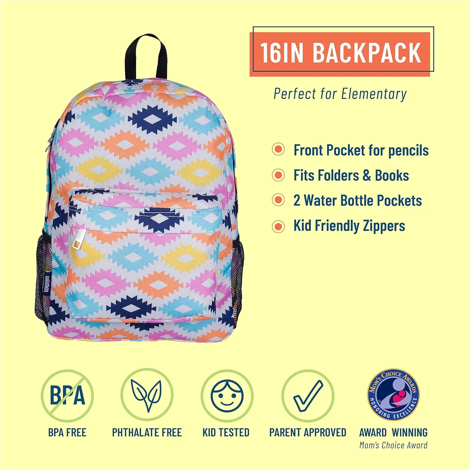 Wildkin 16-inch Kids Backpack – Durable, Padded & Spacious School Bag for Boys & Girls - Aztec