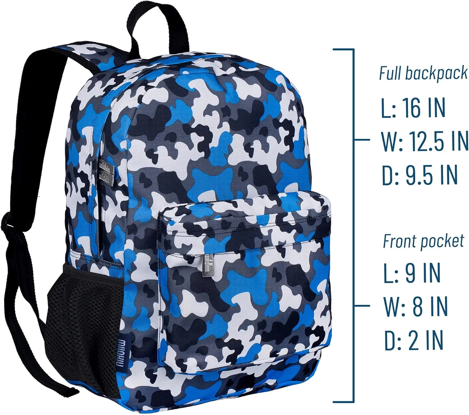Wildkin 16-inch Kids Backpack – Durable, Padded & Spacious School Bag for Boys & Girls - Blue Camo