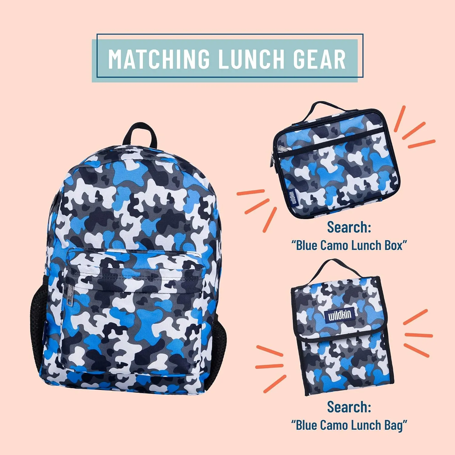 Wildkin 16-inch Kids Backpack – Durable, Padded & Spacious School Bag for Boys & Girls - Blue Camo