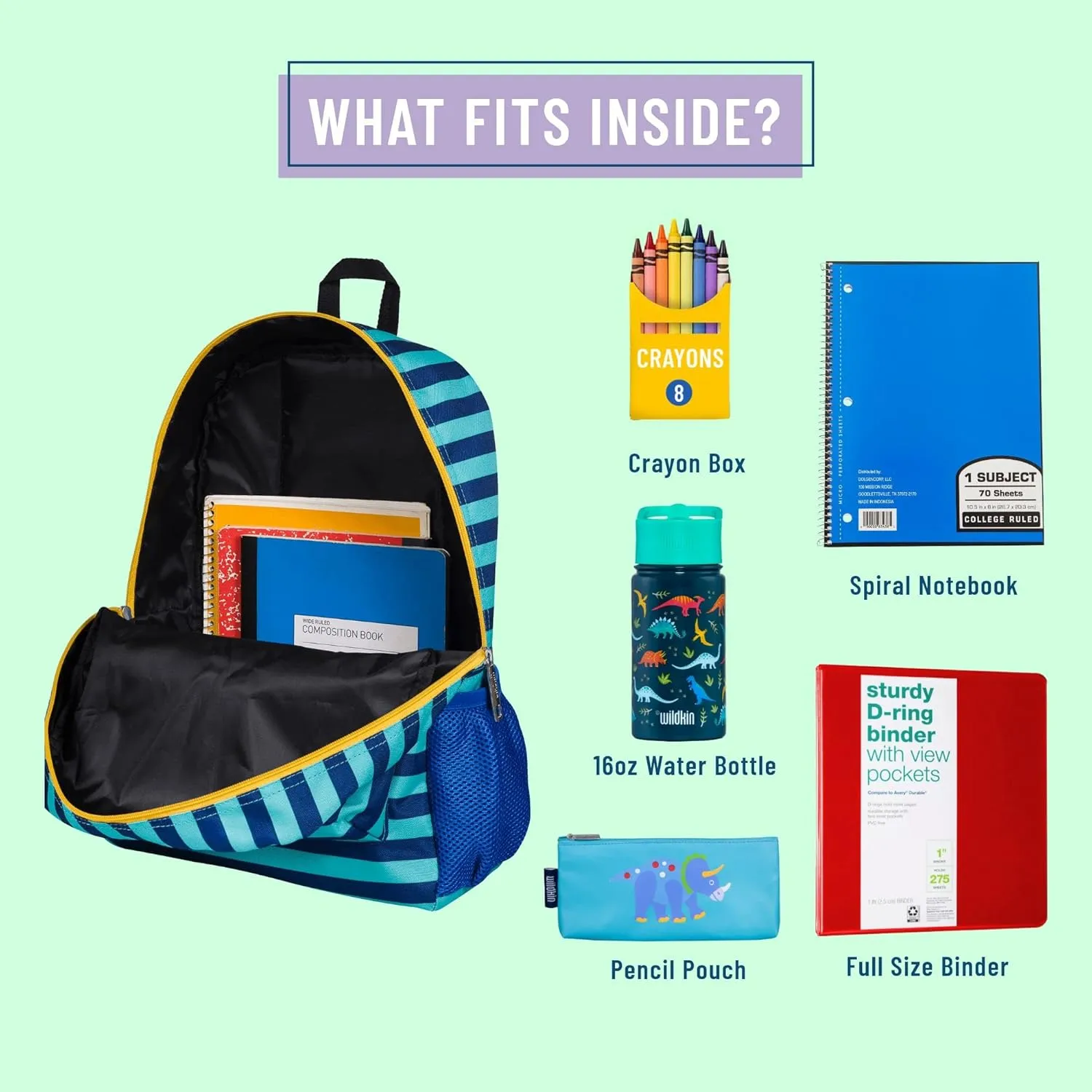 Wildkin 16-inch Kids Backpack – Durable, Padded & Spacious School Bag for Boys & Girls - Blue Stripes