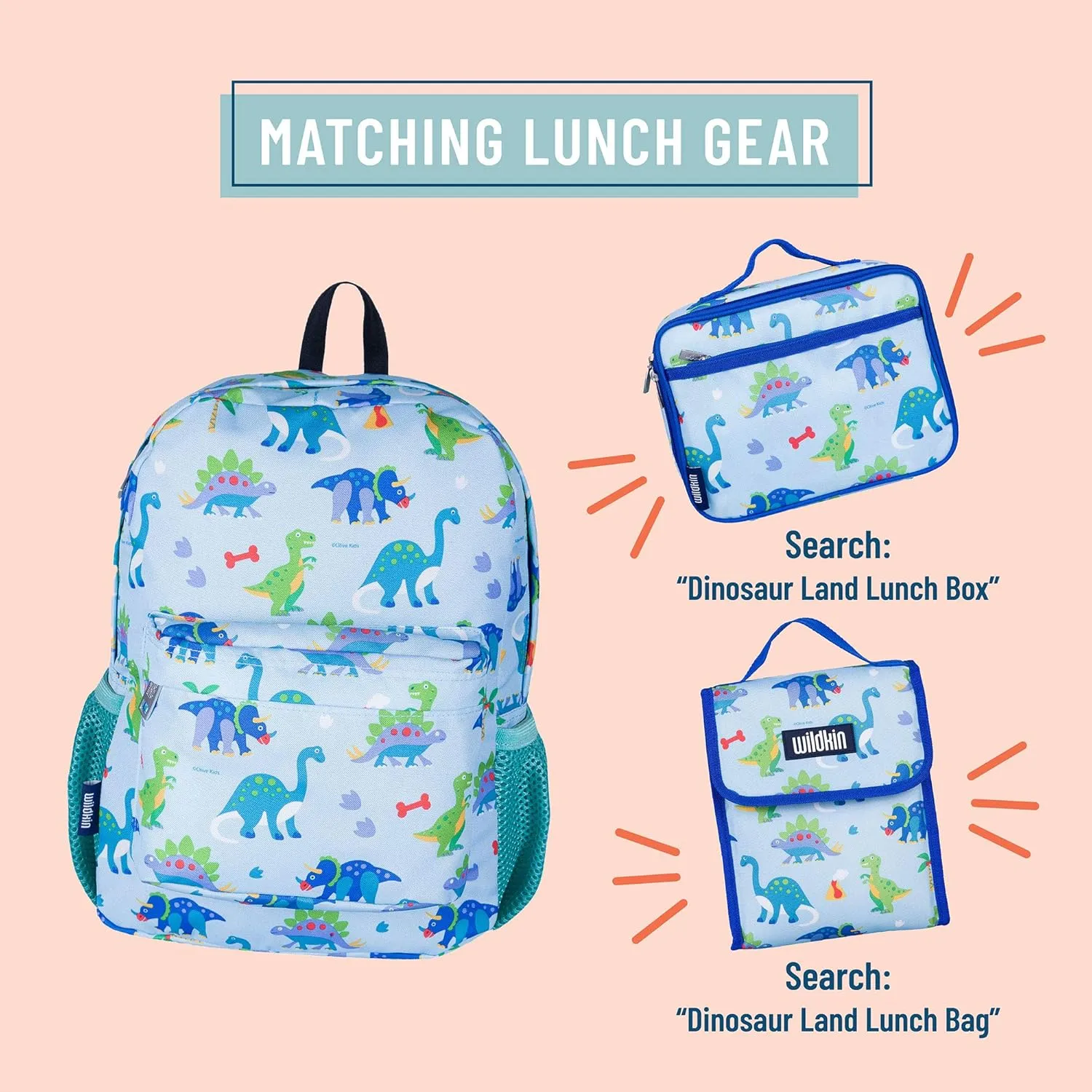 Wildkin 16-inch Kids Backpack – Durable, Padded & Spacious School Bag for Boys & Girls - Dinosaur Land