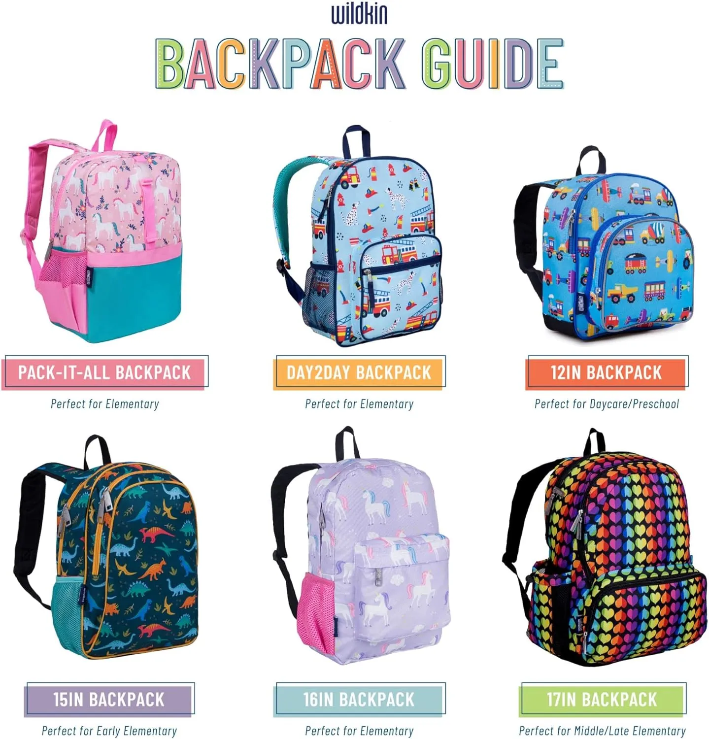 Wildkin 16-inch Kids Backpack – Durable, Padded & Spacious School Bag for Boys & Girls (Lilac Lemonade)
