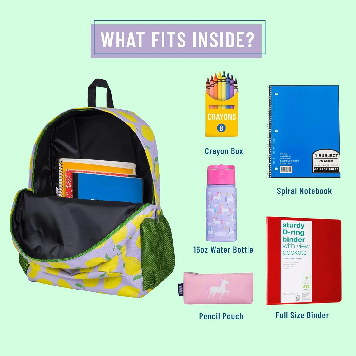 Wildkin 16-inch Kids Backpack – Durable, Padded & Spacious School Bag for Boys & Girls (Lilac Lemonade)