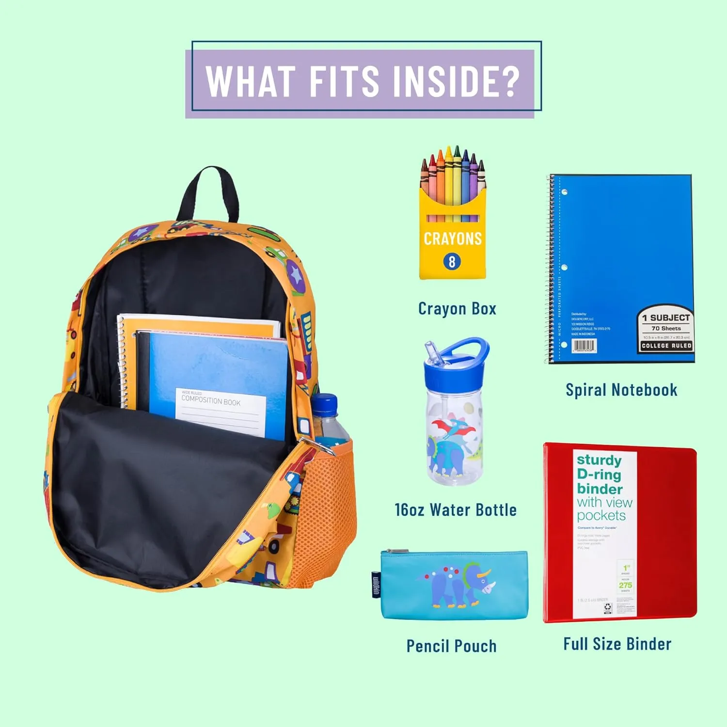 Wildkin 16-inch Kids Backpack – Durable, Padded & Spacious School Bag for Boys & Girls - Under Construction
