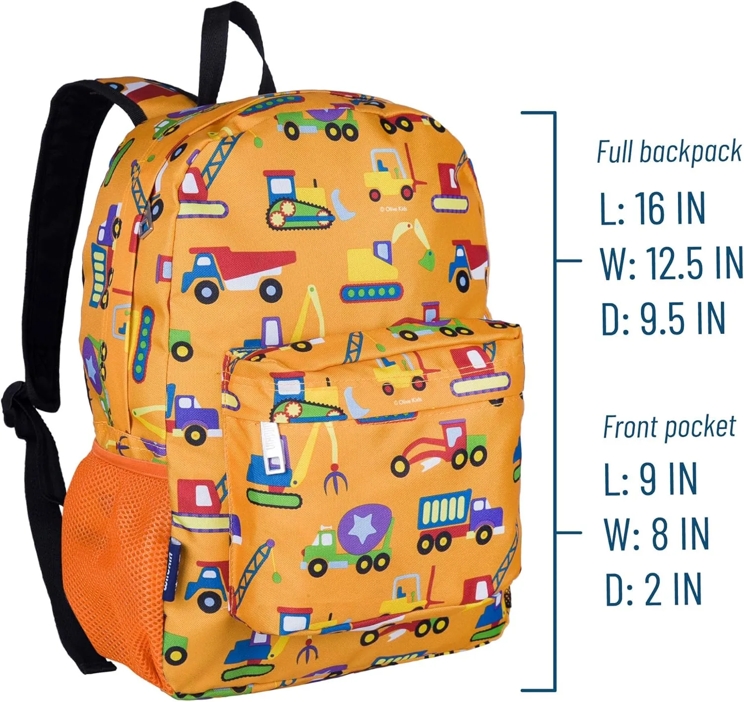 Wildkin 16-inch Kids Backpack – Durable, Padded & Spacious School Bag for Boys & Girls - Under Construction