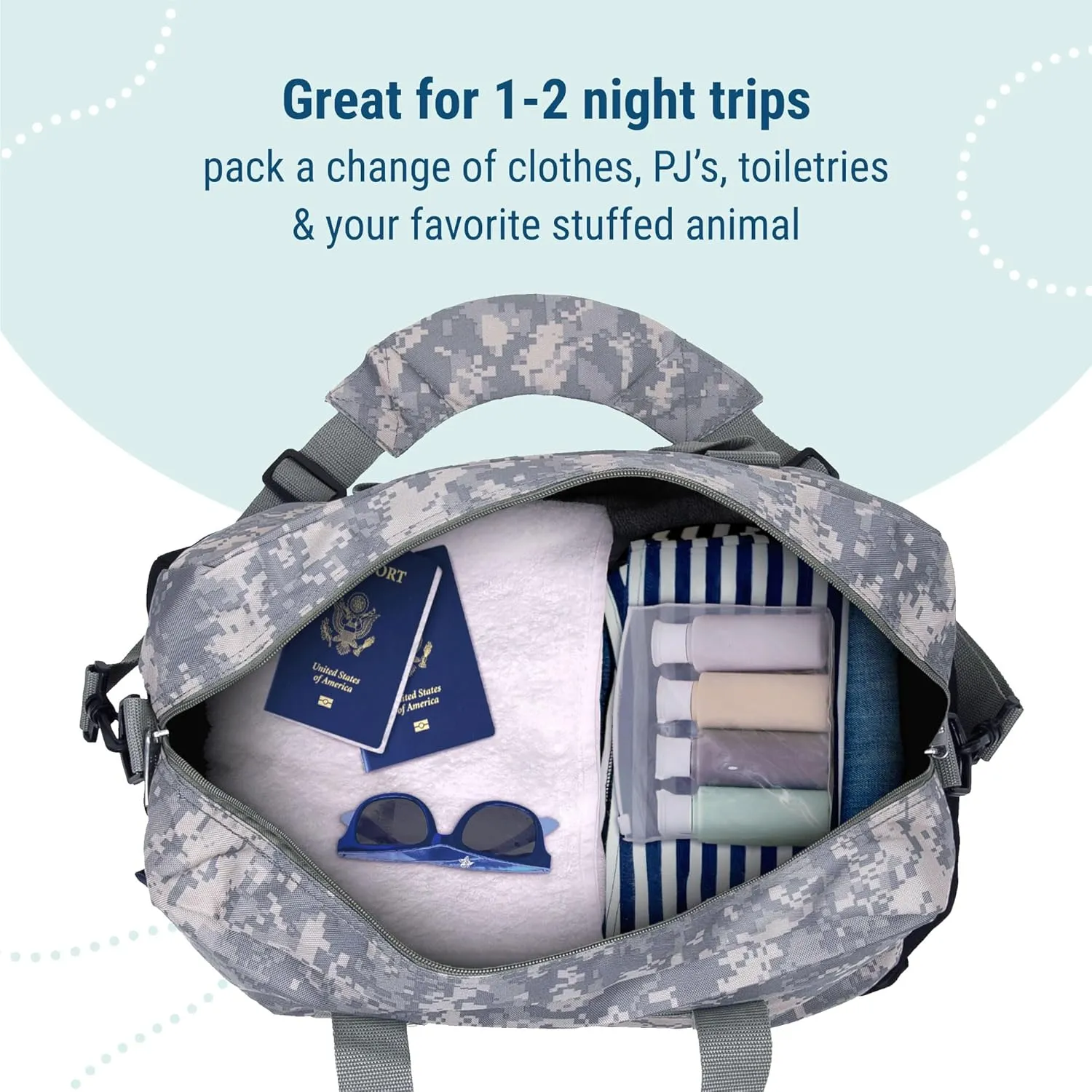 Wildkin Kids Overnighter Duffel Bag – Carry-On Size, Ideal for School & Sleepovers – Digital Camo
