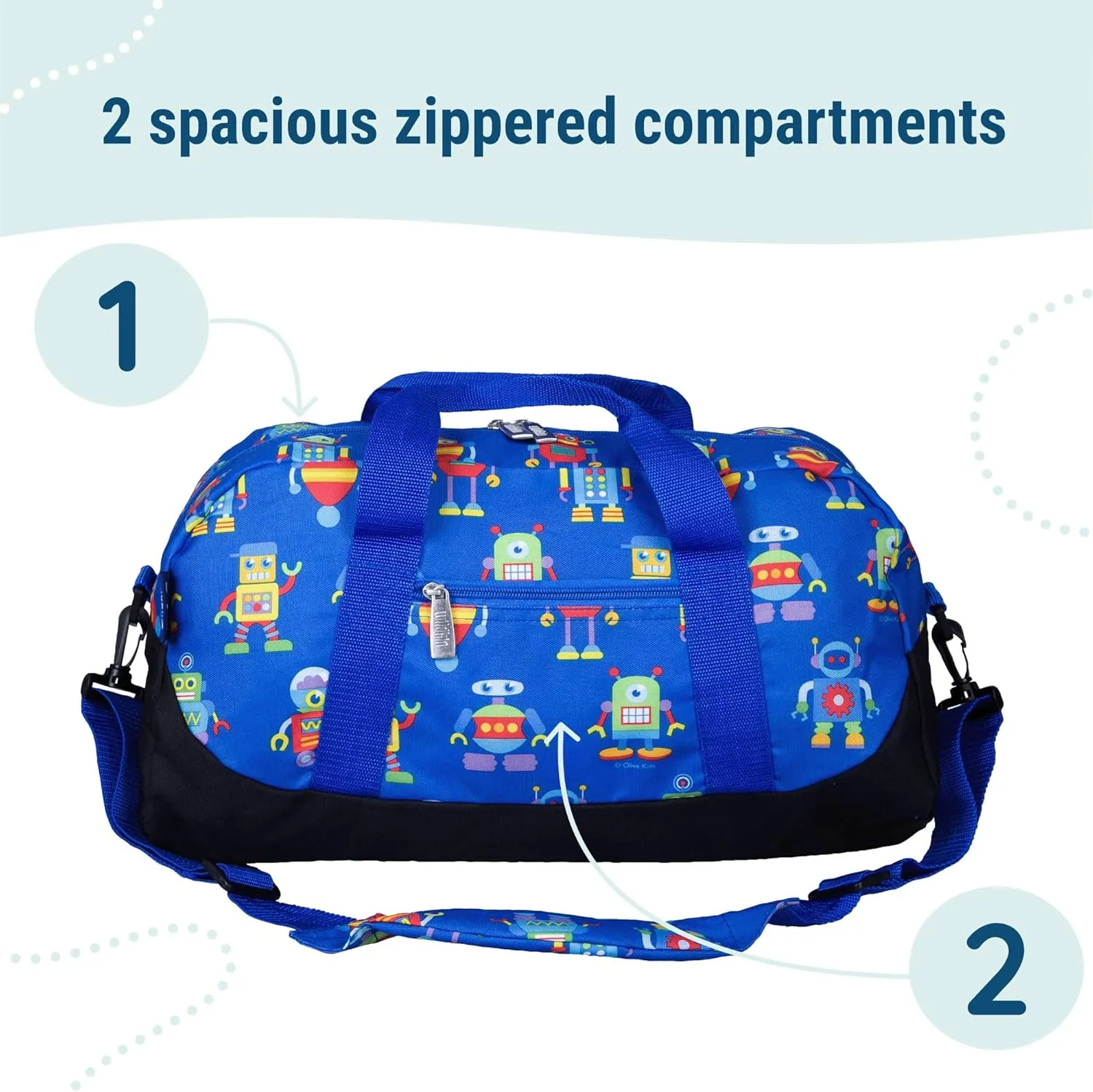 Wildkin Kids Overnighter Duffel Bag – Carry-On Size, Ideal for School & Sleepovers – Robots