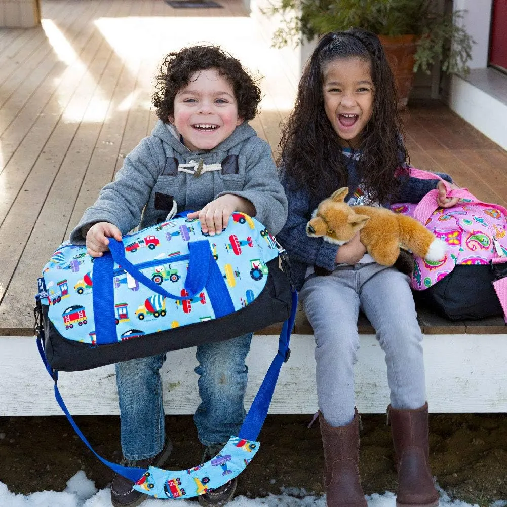 Wildkin Kids Overnighter Duffel Bag – Carry-On Size, Ideal for School & Sleepovers – Trains, Planes, and Trucks