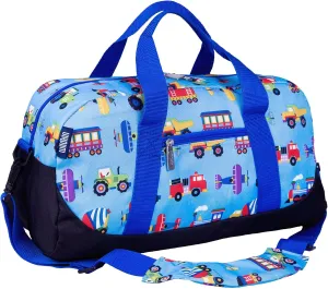 Wildkin Kids Overnighter Duffel Bag – Carry-On Size, Ideal for School & Sleepovers – Trains, Planes, and Trucks