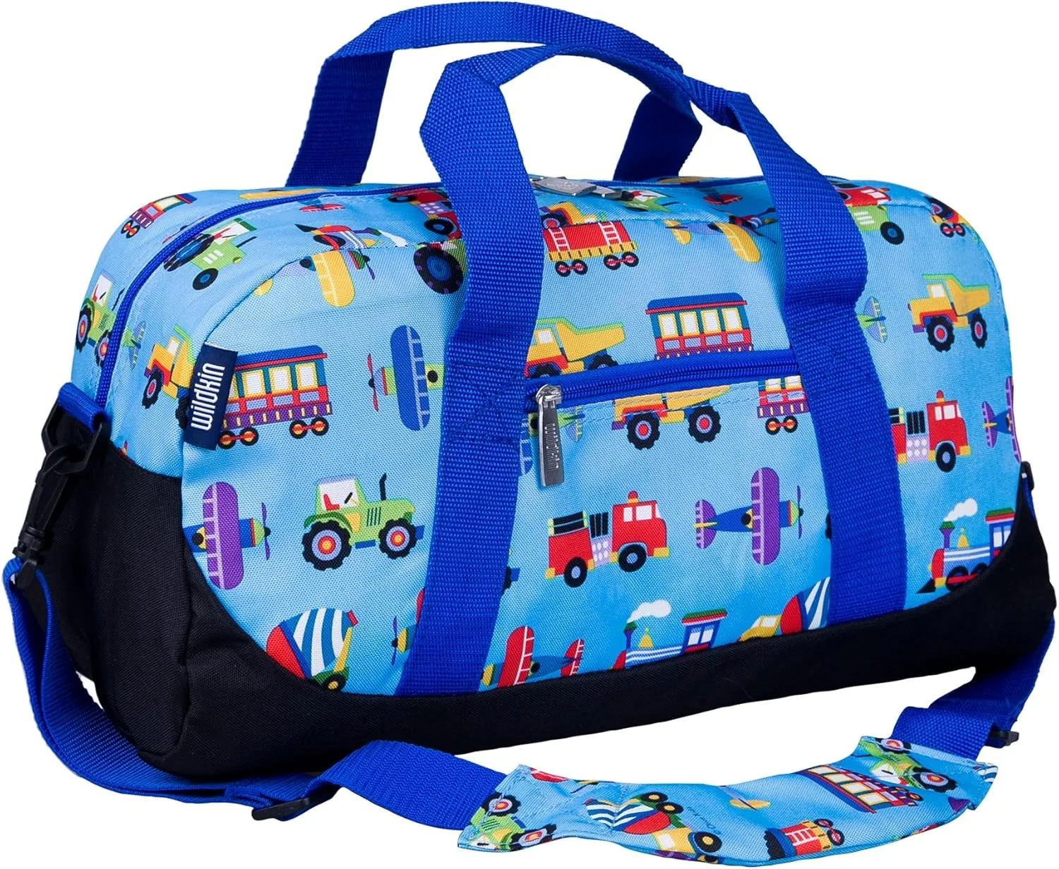 Wildkin Kids Overnighter Duffel Bag – Carry-On Size, Ideal for School & Sleepovers – Trains, Planes, and Trucks