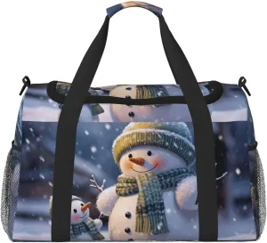 Winter Snowman Travel Duffel Bag Lightweight Waterproof Carry On Tote Bag Foldable Weekender Overnight Bags Sport Gym Bag For Women Men