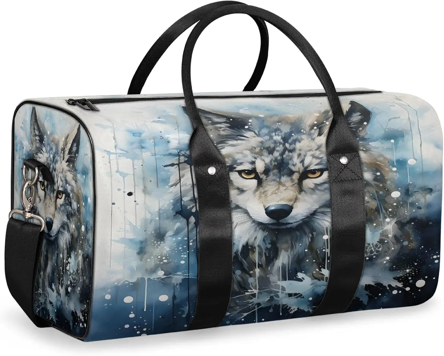 Wolf Travel Duffle Bag, Sports Gym Bags for Women Men, Carry On Weekender Overnight Workout Airplane Trips Bag