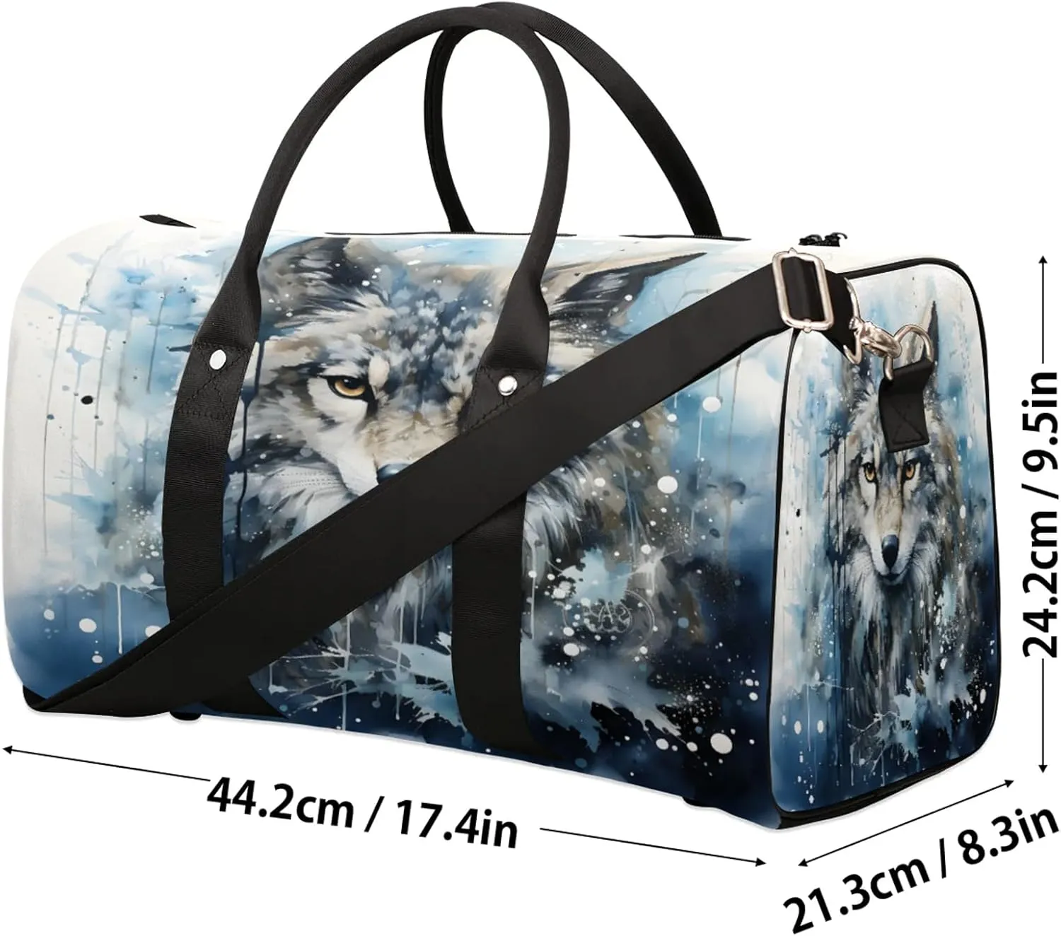 Wolf Travel Duffle Bag, Sports Gym Bags for Women Men, Carry On Weekender Overnight Workout Airplane Trips Bag