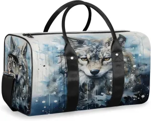Wolf Travel Duffle Bag, Sports Gym Bags for Women Men, Carry On Weekender Overnight Workout Airplane Trips Bag