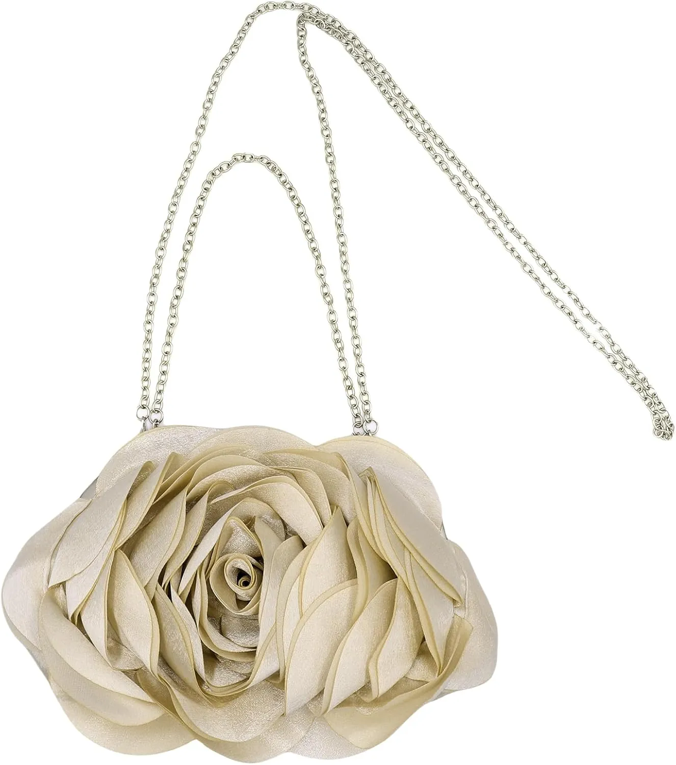 Women Evening Clutch Bag Fashion Rose Floral Satin Small Purse Handbag with Detachable Strap for Wedding,Evening Party, Prom