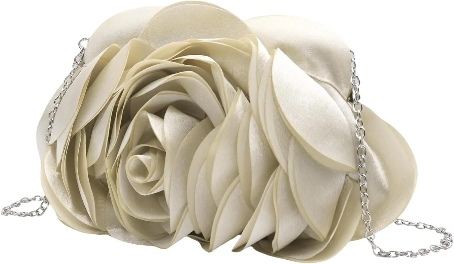 Women Evening Clutch Bag Fashion Rose Floral Satin Small Purse Handbag with Detachable Strap for Wedding,Evening Party, Prom
