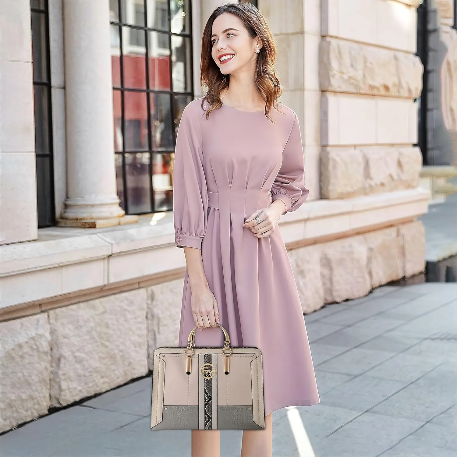 Women Fashion Handbags Color Block Ladies Shoulder Bag Casual