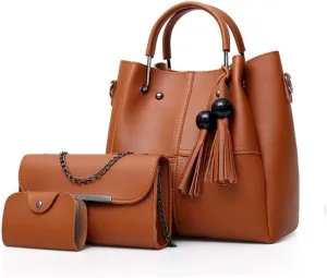 Women Fashion Handbags Shoulder Crossbody Bags Satchels Card Purse Faux Leather Tote 3 Pieces