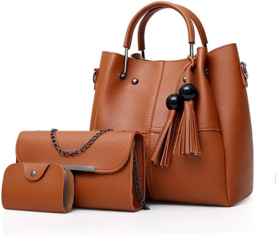 Women Fashion Handbags Shoulder Crossbody Bags Satchels Card Purse Faux Leather Tote 3 Pieces