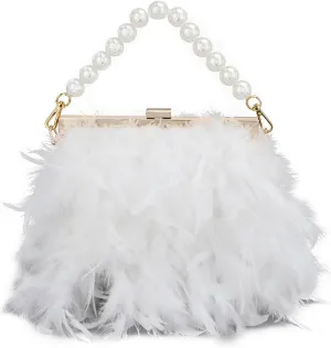 Women Feather Clutch Purses Fluffy Feather Evening Handbags for Wedding Banquet Party